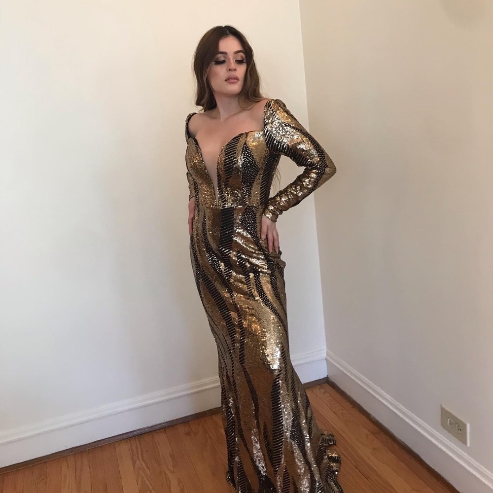 Black and gold sequin dress